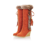 2025 Autumn And Winter New Slope And Knight Boots Women's Shoes Frosted Haired Neckpeel To Keep Warm Boots HZ0115