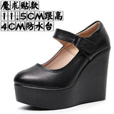 White 8CM High Heel Heel Leather Shoes 3CM Thick Waterproof Table Comfortable Loose Cake Shoes Round Head Light Magic Stick Single Shoes Women HZ0115