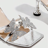 Women's Round Head Three-Dimensional Flower Paint And Fine High Heel Sandals Women's Shoes Elegant Silver High Heels HZ0115