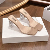 One-Word Slippers Women Summer Wear 2025 New Square Head Crystal Rough And Transparent Sexy High-Shoe Cold Slippers Women HZ0115