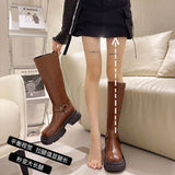 High-Heeler Knight Boots Women 2025 Autumn/Winter New Net Red Solid Color Nonslip Boots Coarse And Round Head Vintious Women's Boots HZ0115