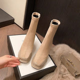 High-Heeling Short-Skin Women Splicing 2025 Autumn And Winter Retro Martin Boots Coarse And Waterproof Table Not Tired Of Elastic Thin Boots HZ0115