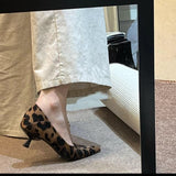 2025 Autumn And Winter New Pointed High-Heeled High-Heeled Shoes Leopard Print Fashion Commuting Low-Heeled Kitten Heel Single Shoes HZ0115