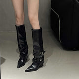 Belt Buckle ~ Trouser Boots Coarse And Boots Boots Girl Hottie High Boots Pointed Black Pants Tube Boots HZ0115