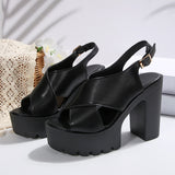 Thick-Bottomed High-Heeled Sandals Women 2025 Summer New Cross-Duced Large-Size Fish-Mouthed Sandals HZ0115