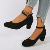 2025 Winter New Round Head Thick Heel Buckle High Heel Shoes Direct Women's Shoes HZ0115
