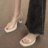 Coarse Heel High-Heeled Women's Beautiful Sandals French Style Sister 2025 Summer New Black Slippers Transparent Cool Drag Not Tired Feet HZ0115