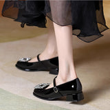 French Mary Jane Women's Shoes 2025 Summer New Square Drill Sexy High Heels Outside Wearing Coarse Leather Shoes HZ0115