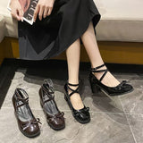 2025 New Spring And Autumn Cross-Tie Mary Jane Small Leather Shoes British Wind High Bow Bow Girl Student Single Shoes HZ0115