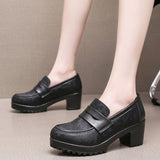 Grinding Lefu Shoes Women's Spring And Autumn Women's Shoes Coarse Heel Waterproof Platform British Small Leather Shoes Retro Black One-Legged Single Shoes HZ0115
