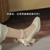 High-Heeled Women 2025 New Bow Fairy Wind With Coarse Heel Girl Head French Mary Jane Singles Shoes HZ0115