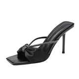 Purple Satin Water Drill With Sandals Woman 2025 Summer New Bow Toe Wearing High-Heeled Cold Slippers HZ0115