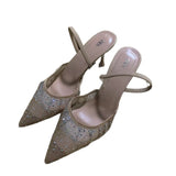 Spring New Products 2025 French Pointed High-Heeled Shoes Apricot-Color Net Sand Drill After The Stumbling Banding And Fine And Cool HZ0115