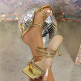 161-302 Women's High-Heeled Sandals Silver Square Head And Fashion Trend Show High-Skinny Women High Heels HZ0115