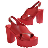 Thick-Bottomed High-Heeled Sandals Women 2025 Summer New Cross-Duced Large-Size Fish-Mouthed Sandals HZ0115