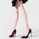 Black High-Heeled Women's Fine Red Background Red Inside Sexy Bed Flirting Super High 10Cm Naked Paint Leather Single Shoes HZ0115