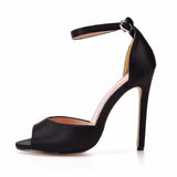 11 Cm Sexy Large-Size Black Silk Fish Mouth High-Heeled Sandals Shallow Word Buckle With Round Head High Heel Sandals 4546 Yards HZ0115