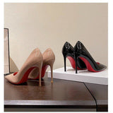 Red-Soled High-Heeled Shoes Female Fine Heel Sexy Black Bed Pointed High Heel Patent Leather Size French Single Shoe Woman HZ0115