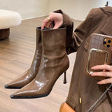 French Tip High And Martin Boots 2025 New Temperament Patent Skin Fine And Leg Long Thin Skin Boots Retro Boots HZ0115