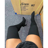 Autumn And Winter Sharp Head Thick And Knitted Knee Boots Women Large Size Elastic Wool Socks Long Boots HZ0115