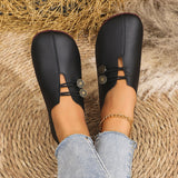 2025 Summer New Soft Leather Flat Soles Women's Round Head Shallow One-Foot Pedal Large Women's Shoes HZ0115