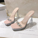 12Cm High Heels Thick Heel Cool Drag Women Fashion Transparent Crystal And Waterproof Night Pole Dance Show Shoes Sandals HZ0115