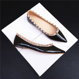 French Temperament Sharp Single Shoes Women's Shallow Summer New Rivet Patent Leather Evening Wind Warm Soft Bottom Flat Bottom Shoes HZ0115