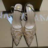 ZAJ2025 Spring New Pointed Thin-Heeled Mesh Buns High Heels Women's Lace Fragrant Wind Wear HZ0115