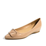 Nude Color Paint Leather Increased By 5 Cm Commuting Shallow Name Temperament Single Shoe Metal Temperament Paint Buckle Women's Shoes HZ0115