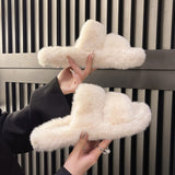 7Cm Thick-Bottomed Fur Slippers Wearing Autumn New Fashion Slope And Loose Cake Bottom-Size Cotton Slippers HZ0115