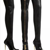 2025 Autumn And Winter New Fashion Solid Color Fine High With Metal After Zipper Over The Knee Boots Woman HZ0115