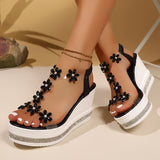 Thick-Soled Sandals Women's 2025 Summer New Size Fashion Slope With Flowers Drilled Fairy Beach Shoes HZ0115