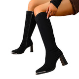 Metal Square Head High And Female 2025 Autumn And Winter New High Cylinder Elastic Skinny Boots Thick And Small Knight Boots HZ0115