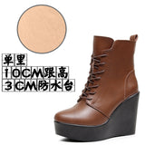 Round Head 12Cm High Slope And Waterproof Table Mid-Sleevel Boots With Side Zipper Women's Boots Pine Cake Plus Velvet Winter Warm Leather Boots HZ0115