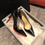 Painted Leather Side Empty Red Shoes Fine Black High Heels 2025 Spring And Autumn New Sexy Thin Professional Commute Single Shoes HZ0115