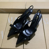 White Moonlight! Temperamental Bow White Back Empty Sandals Women Spring 2025 Korean Version Of Daily Commute Fine Heel Single Shoe Tips HZ0115