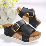 2025 Summer New Large-Size Lady Thick Bottom Heel Sandals Large Belt Buckle Decoration HZ0115