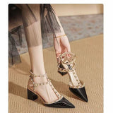 Summer Set 2025 Pointed Rivet Shoes Tip Coated Roman Sandals Women Wear Fashion Comfortable Retro Women's Shoes HZ0115
