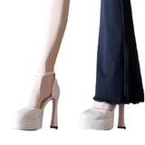 Small Thick Heel Waterproof Table High Heels Women Patent Leather Buckle In The Hollow Square Thick-Soled Wedding Shoes To Host Banquet Shoes HZ0115