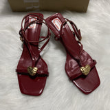 ZA Home 2025 Fine Striped Wine Red Metal Buckle With Sandals With Sandals Fine Heeled Women's Sandals HZ0115
