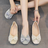 2025 New Evening Wind Wind Bow Bean Bean Shoes Women's Fashion Single Shoes Flat Sole Soft Sole Grandmother Shoes Pedal HZ0115