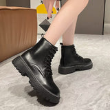 Autumn And Winter Martin Boots 2025 New Women's Shoes Fashion Boots Black British Style Short Boots Thick Background With Thin Boots 42 HZ0115
