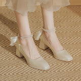 Coarse High Heel Wedding Shoes Women High Heel Bow Bridal Shoes 2025 Spring New Mary Jane Women's Shoes Square Single Shoes HZ0115