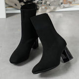 Spring Boots 2025 New Autumn/Winter Sharp Head Weaving Big Size Women's Boots Coarse High Heel Middle-T-Big-Hee Thin-Skinned Socks Boots HZ0115