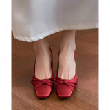 In The Autumn Of 2025, The New Square Bow Bow High Heels Women's French Fashion Square Head Fine Heel Single Shoes HZ0115