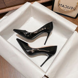 34-44-44-Yard Black High-Heeled Women 2025 New Fine Heel In Fairy Net Red Leather Pointed Single Shoe Heel HZ0115