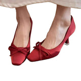 In The Autumn Of 2025, The New Square Bow Bow High Heels Women's French Fashion Square Head Fine Heel Single Shoes HZ0115