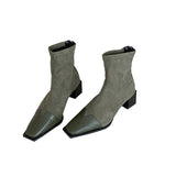 Rich One-Footed 2025 New Velvet Splicing Elastic Skinny Short Boots With Square Head And Then Zipper Short Boots HZ0115