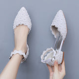 2 Cm Spring And Summer Flat Hedley Casual Sharp Hollow Sandals Low Heel Shallow Lace Flower Buckle Bridal Shoes HZ0115