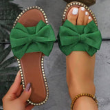 New Flat Bottom Water Drill Bow Bow Slippers Women Wear Pure Light Cloth Cold Slippers HZ0115